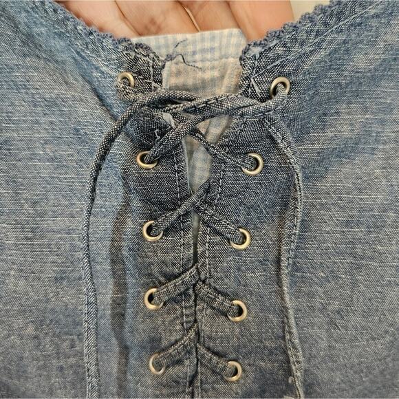 Faded Glory 90s Y2K Vintage Denim Lace up Sleeveless Summer Mini‎ Dress Size 12 - Picture 4 of 11